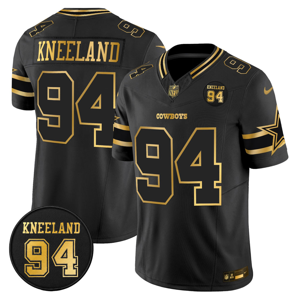 Men's Dallas Cowboys #94 Marshawn Kneeland Memorial Patch Gold Vapor Limited Jersey - All Stitched