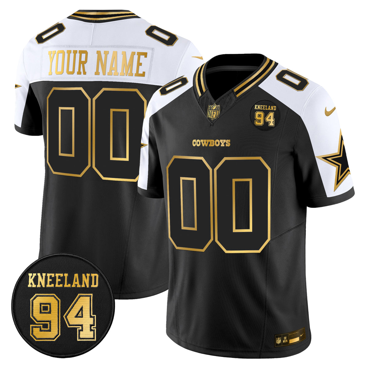 Dallas Cowboys #94 Marshawn Kneeland Memorial Patch Gold Vapor Limited Custom Jersey - All Stitched