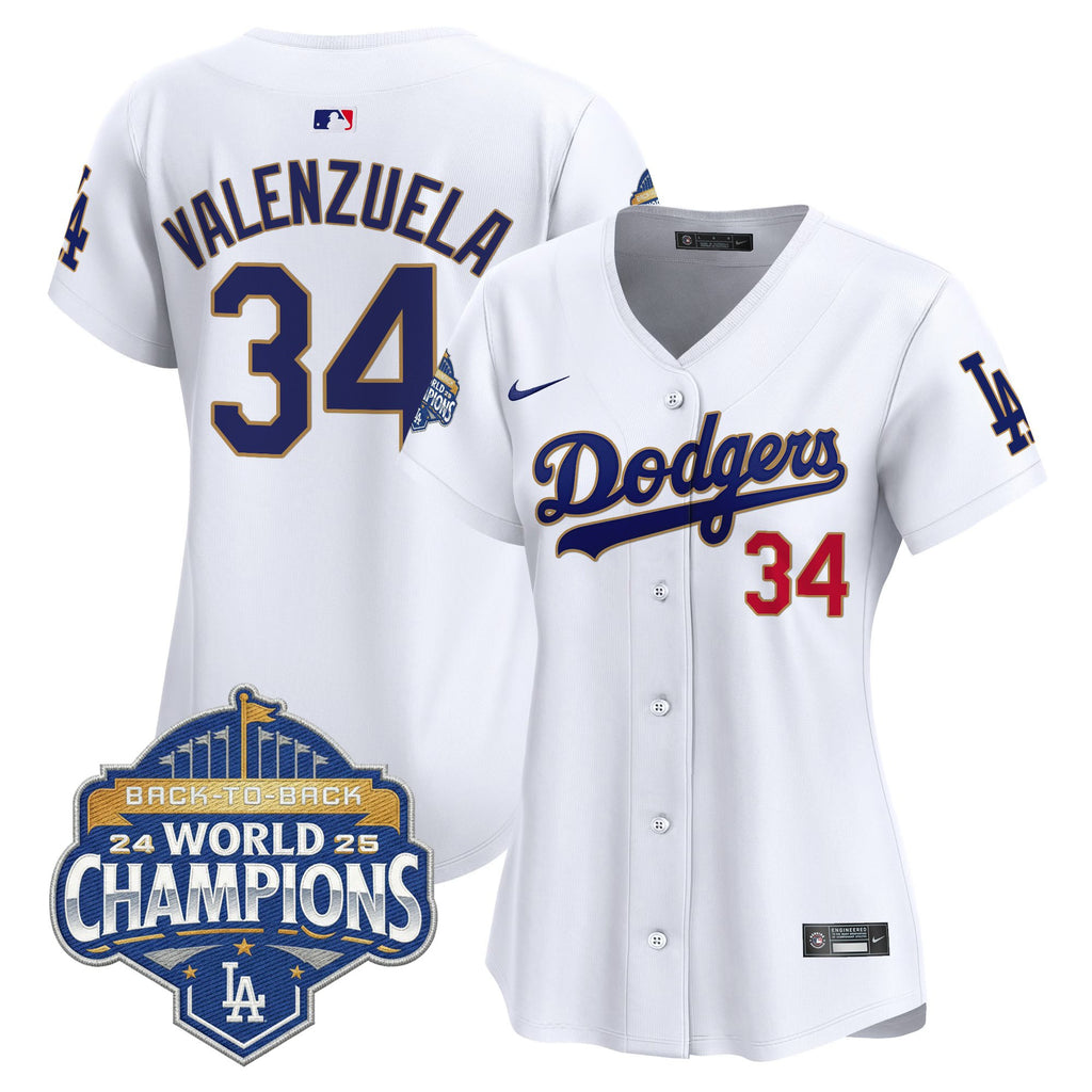 Women's Dodgers 2025 Back-To-Back Champions Gold Trim Vapor Premier Limited Jersey - All Stitched