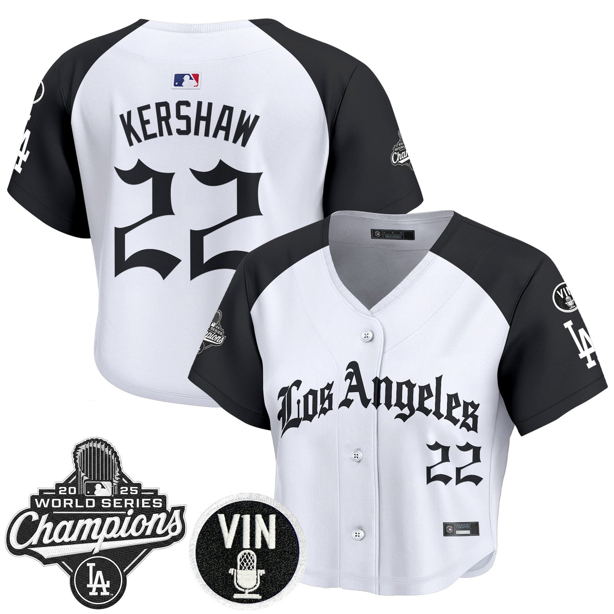 Women's Dodgers 2025 World Series Champions Crop Top Baseball Jersey - LA Gothic Edition - All Stitched