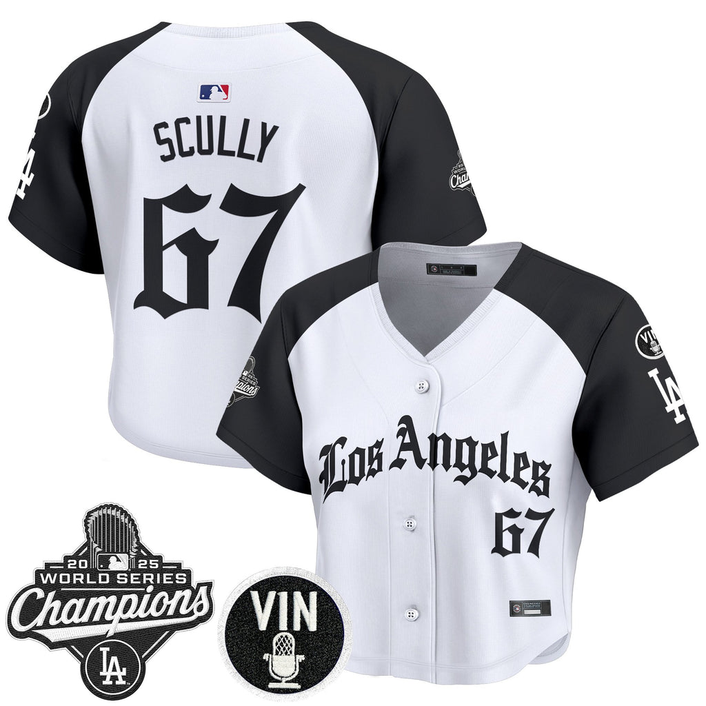 Women's Dodgers 2025 World Series Champions Crop Top Baseball Jersey - LA Gothic Edition - All Stitched