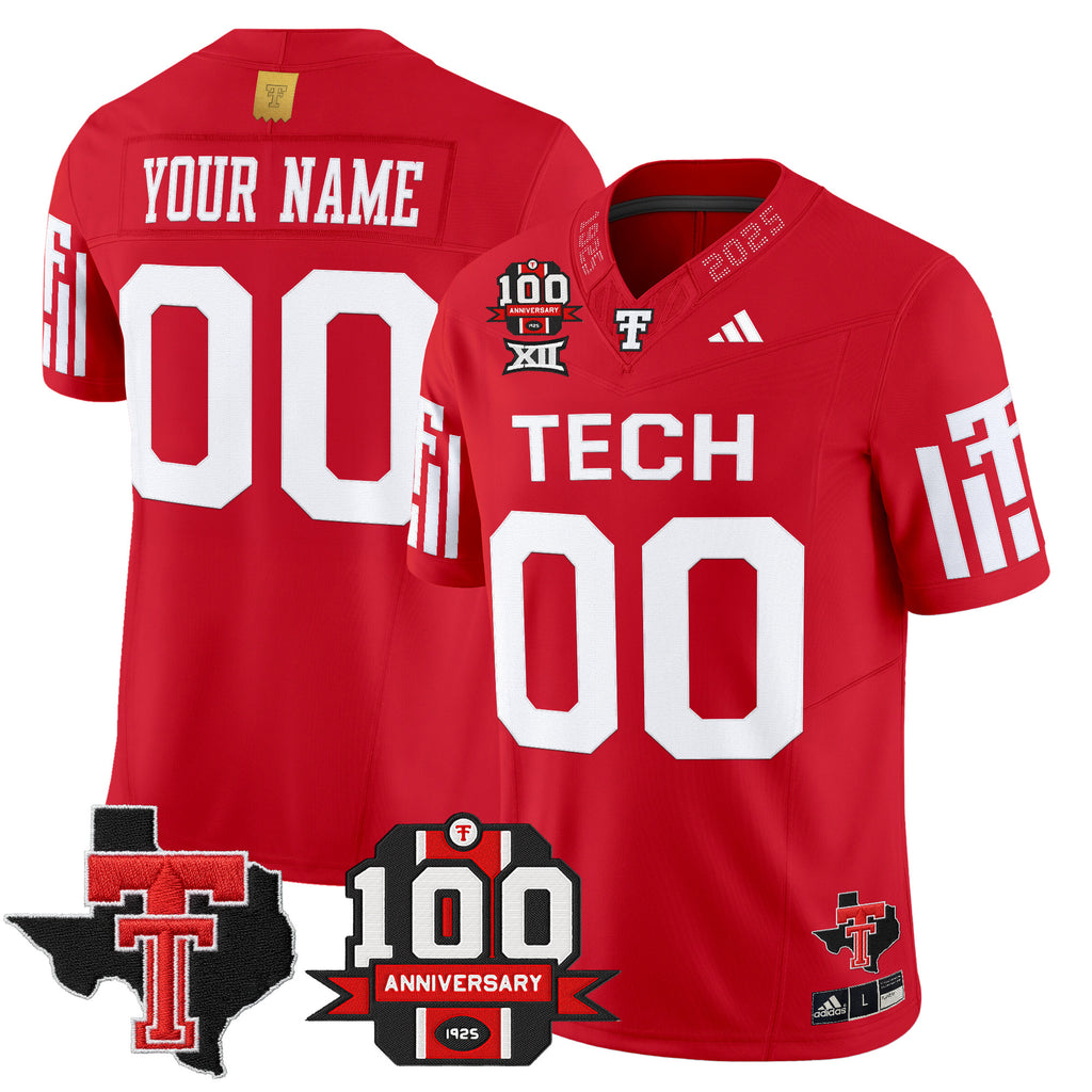 Texas Tech Red Raiders 2025 Vapor Limited Custom Jersey - 100th Anniversary & Texas Patch - All Stitched