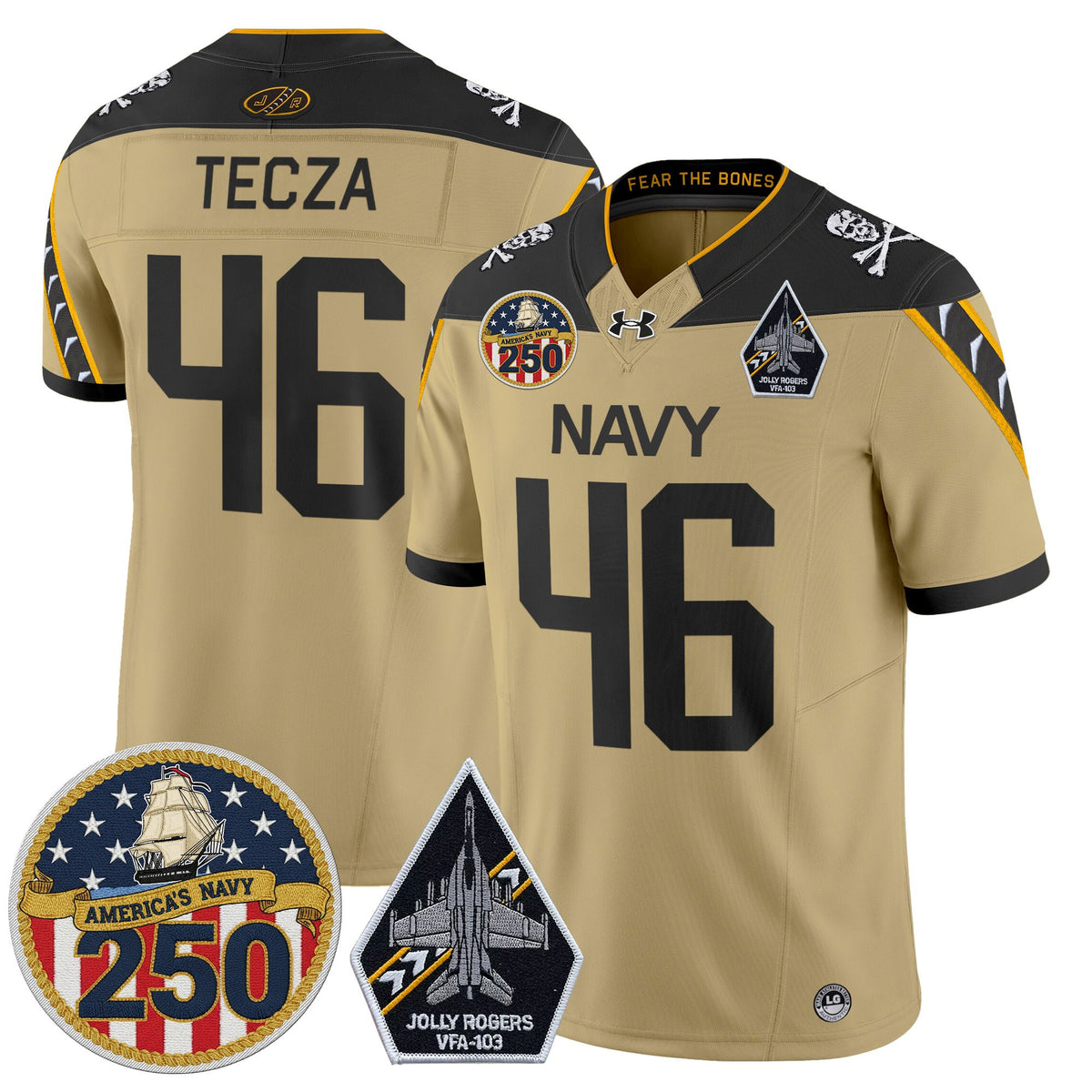 Men's Navy Midshipmen 'Jolly Rogers Edition' Vapor Limited Jersey - 250th Anniversary Patch - All Stitched