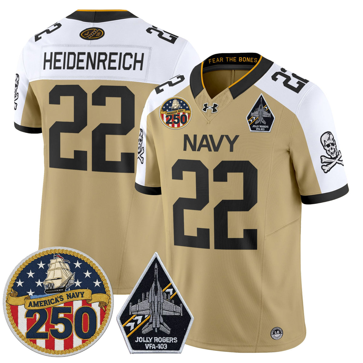 Men's Navy Midshipmen 'Jolly Rogers Edition' Vapor Limited Jersey - 250th Anniversary Patch - All Stitched