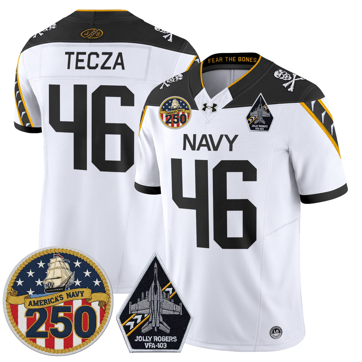 Men's Navy Midshipmen 'Jolly Rogers Edition' Vapor Limited Jersey - 250th Anniversary Patch - All Stitched