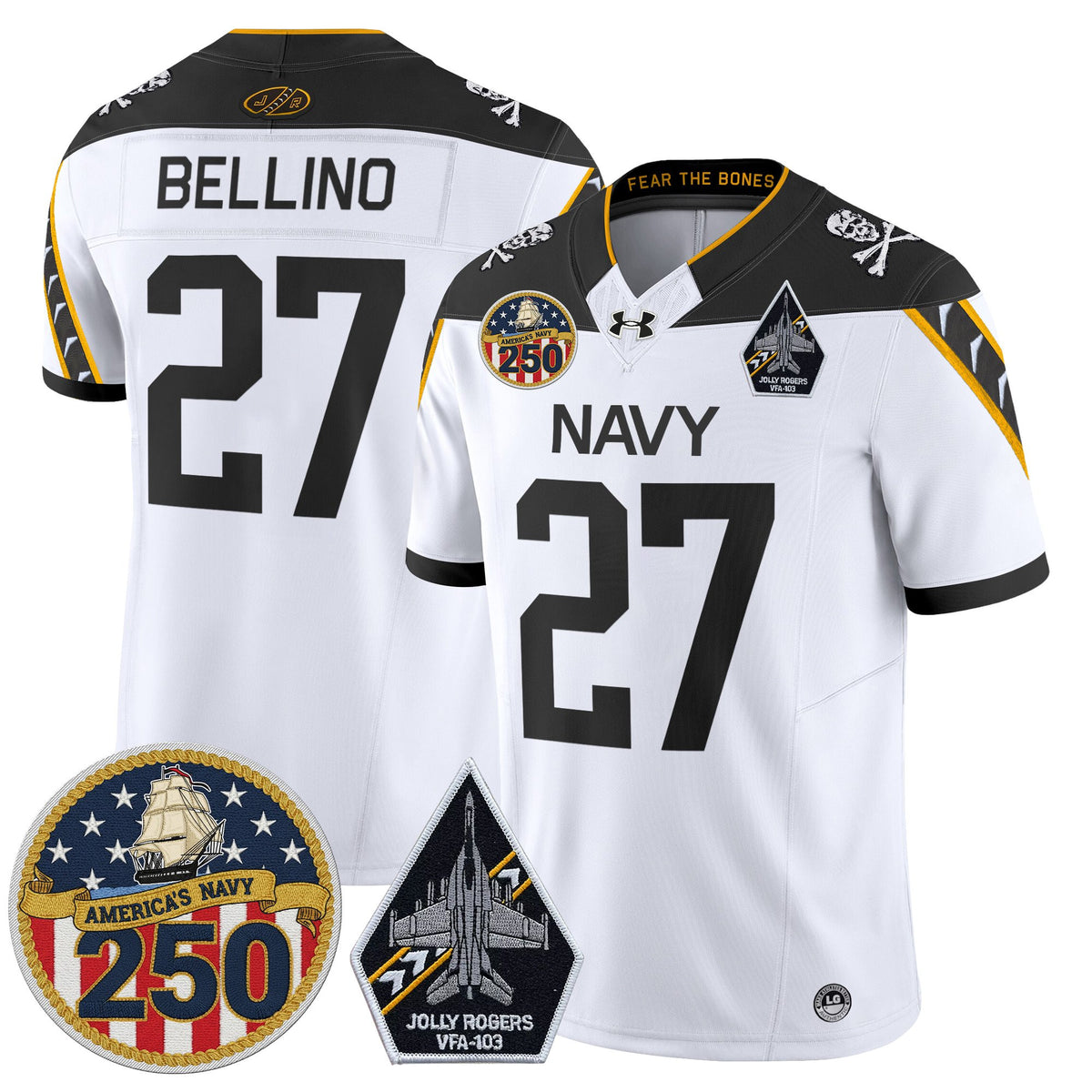 Men's Navy Midshipmen 'Jolly Rogers Edition' Vapor Limited Jersey - 250th Anniversary Patch - All Stitched