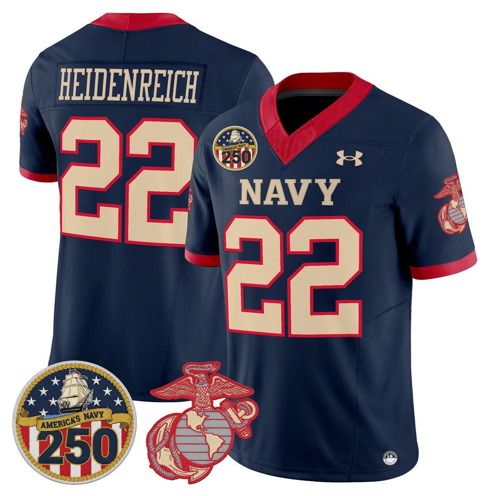 Men's Navy Midshipmen Vapor USMC Premier Jersey - 250th Anniversary Patch - All Stitched