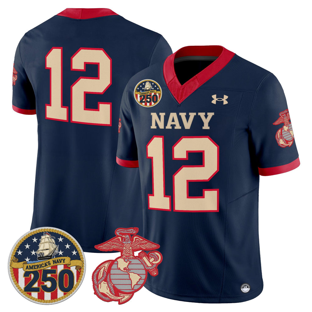 Men's Navy Midshipmen Vapor USMC Premier Jersey - 250th Anniversary Patch - All Stitched