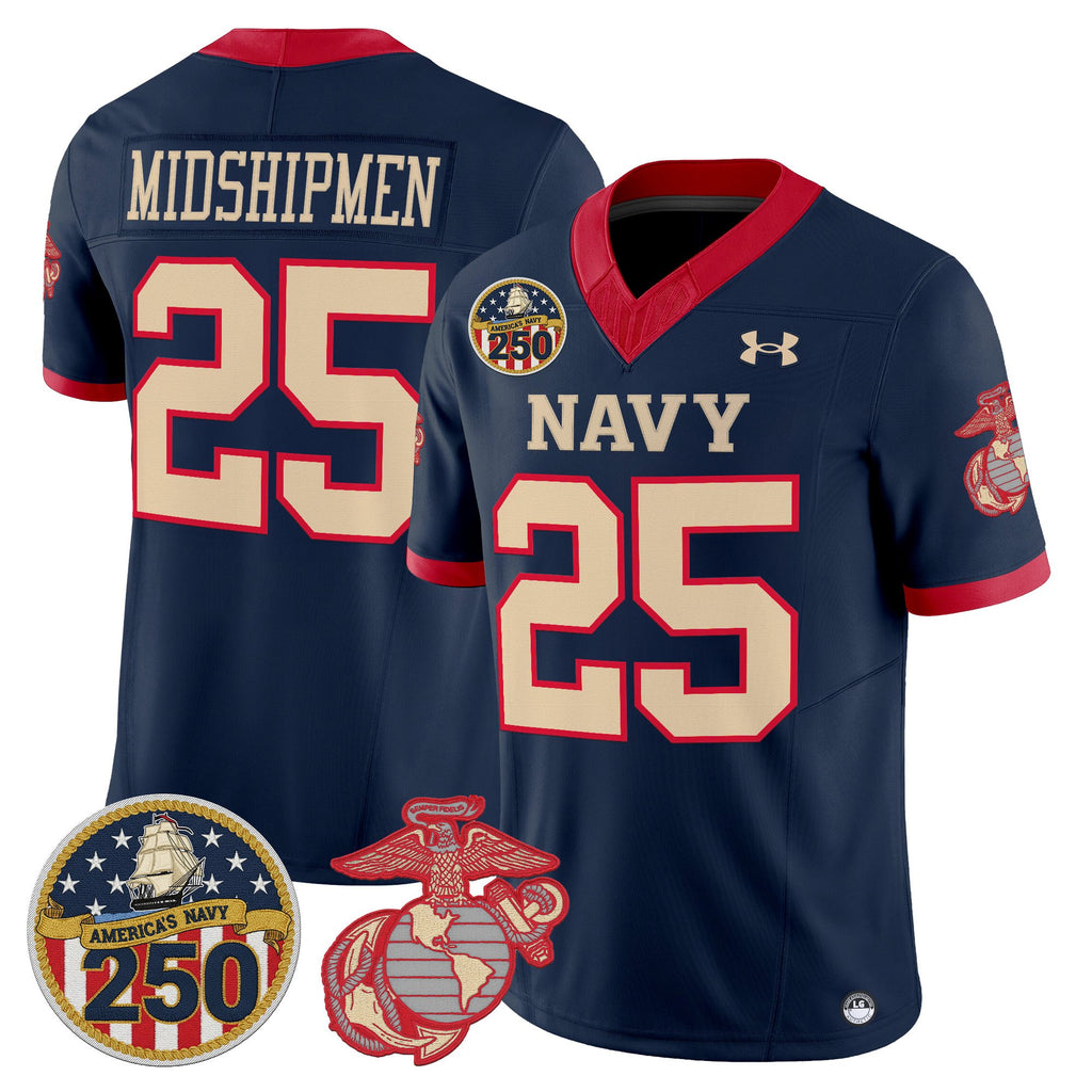Men's Navy Midshipmen Vapor USMC Premier Jersey - 250th Anniversary Patch - All Stitched