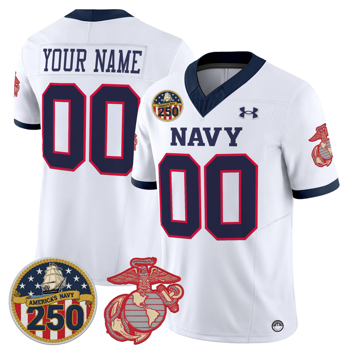 Navy Midshipmen Vapor USMC Premier Custom Jersey - 250th Anniversary Patch - All Stitched