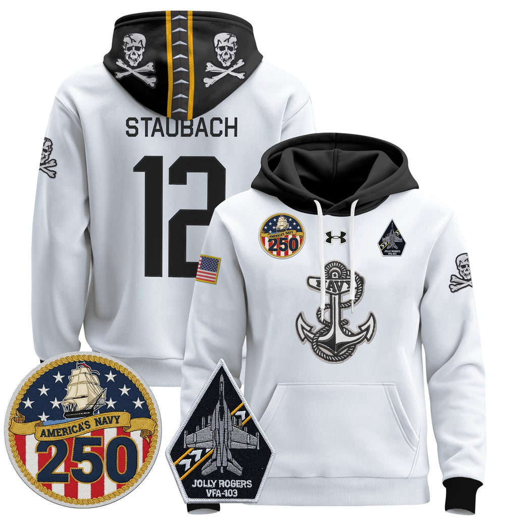 Men's Navy Midshipmen 'Jolly Rogers Edition' Pullover Hoodie - 250th Anniversary Patch - Stitched
