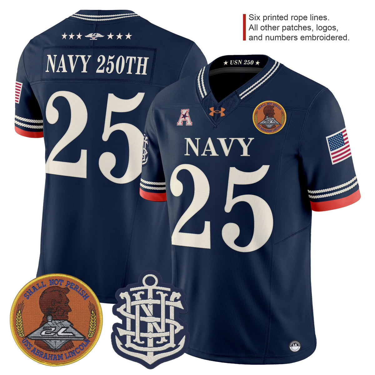 Men's Navy Midshipmen 250th Anniversary Vapor Limited Jersey - Stitched