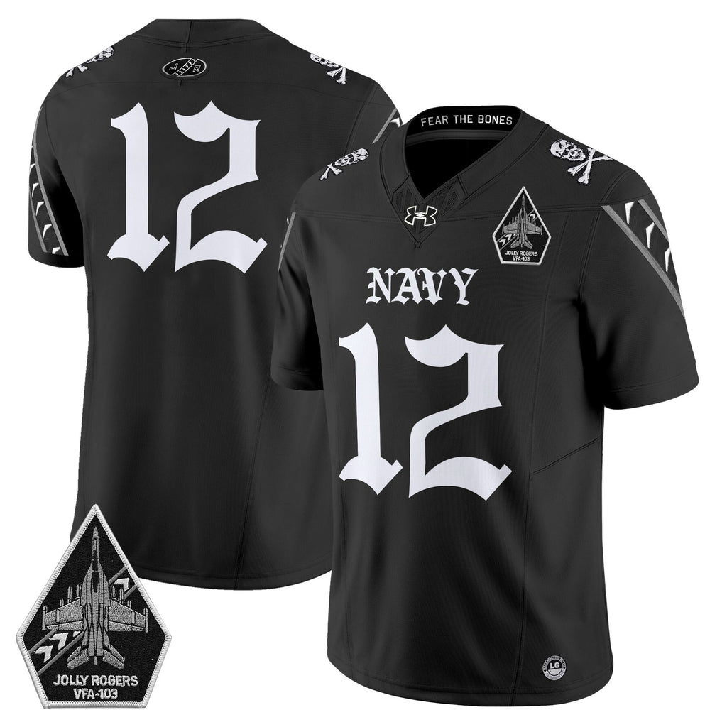 Men's Navy Midshipmen 'Jolly Rogers: Gothic Squadron Edition' Vapor Limited Jersey - All Stitched