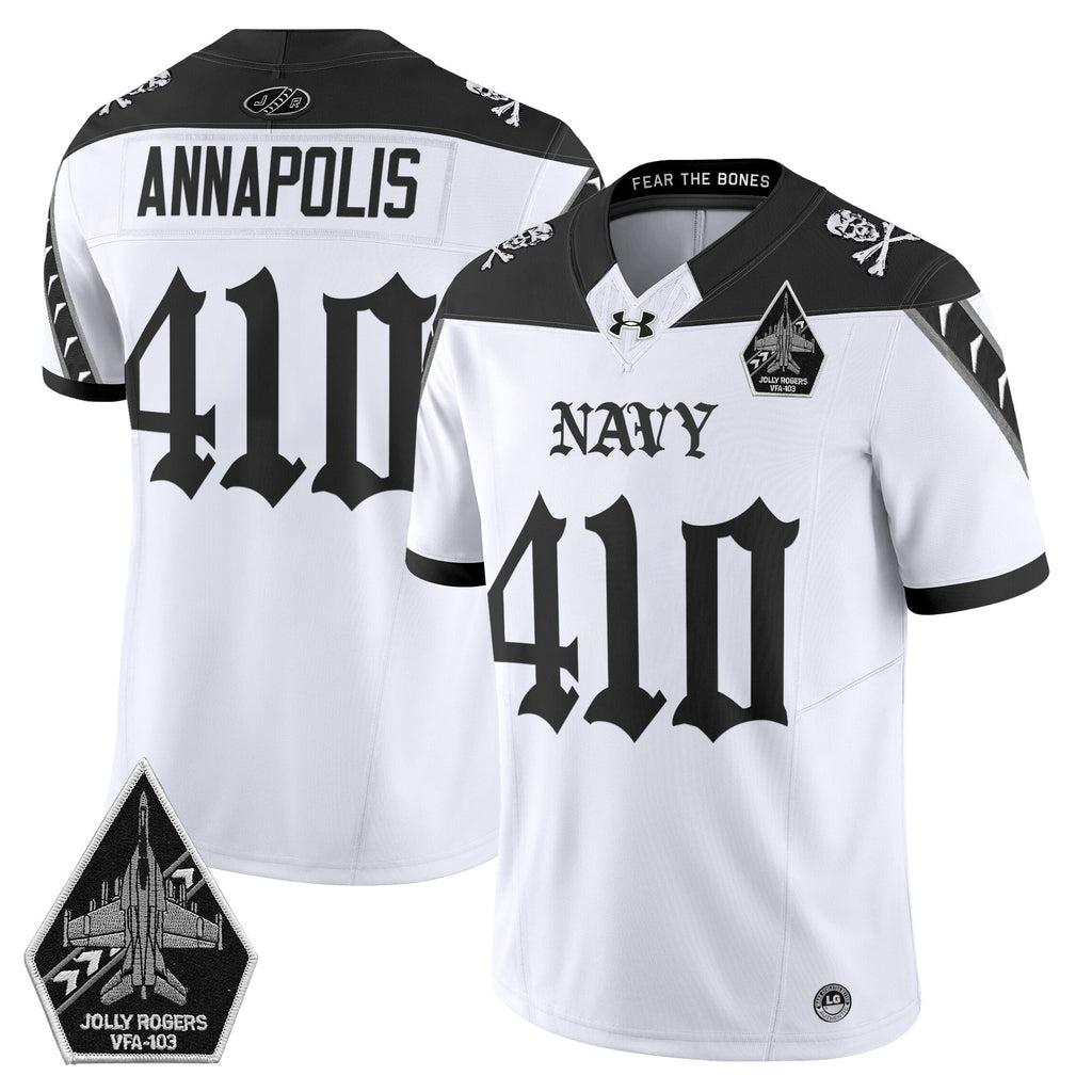 Men's Navy Midshipmen 'Jolly Rogers: Gothic Squadron Edition' Vapor Limited Jersey - All Stitched
