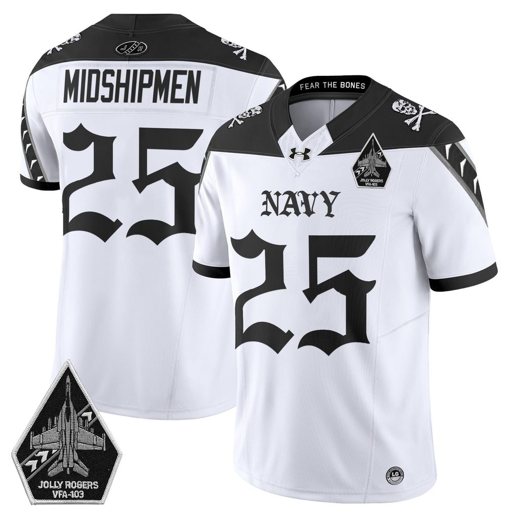 Men's Navy Midshipmen 'Jolly Rogers: Gothic Squadron Edition' Vapor Limited Jersey - All Stitched