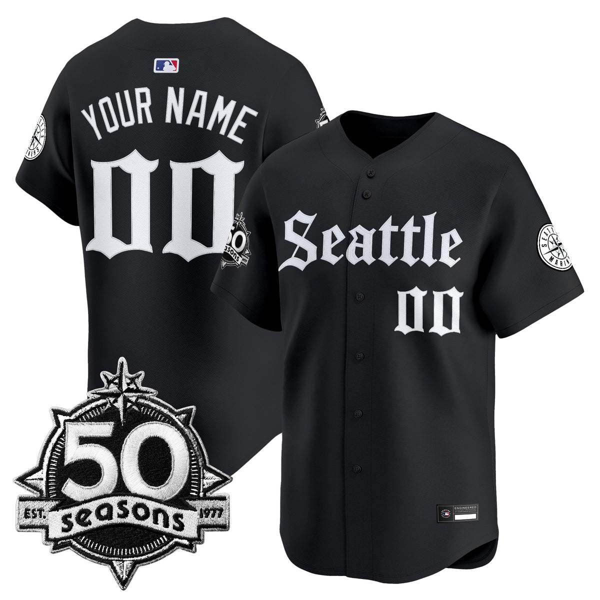Seattle Mariners 50 Seasons Patch Vapor Premier Limited Custom Jersey - Gothic Edition - All Stitched