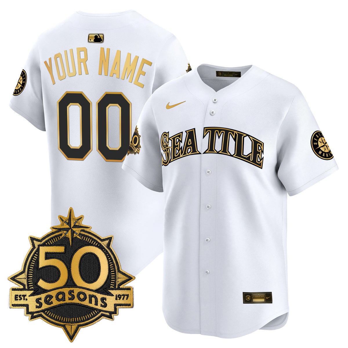 Seattle Mariners 50 Seasons Patch Vapor Premier Limited Custom Jersey - All Stitched