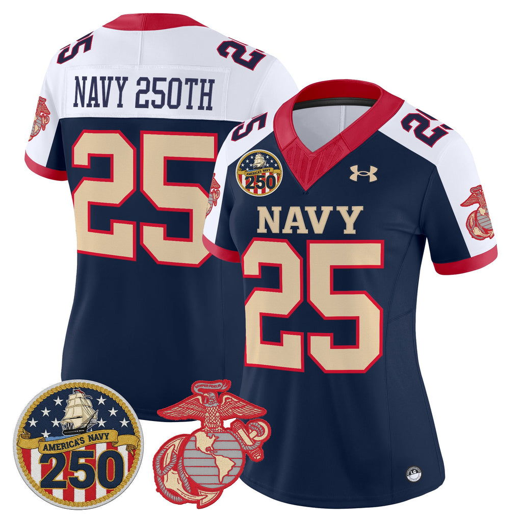 Women's Navy Midshipmen Vapor USMC Premier Jersey - 250th Anniversary Patch - All Stitched