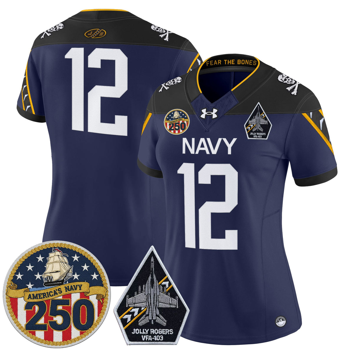 Women's Navy Midshipmen 'Jolly Rogers Edition' Vapor Limited Jersey - 250th Anniversary Patch - All Stitched