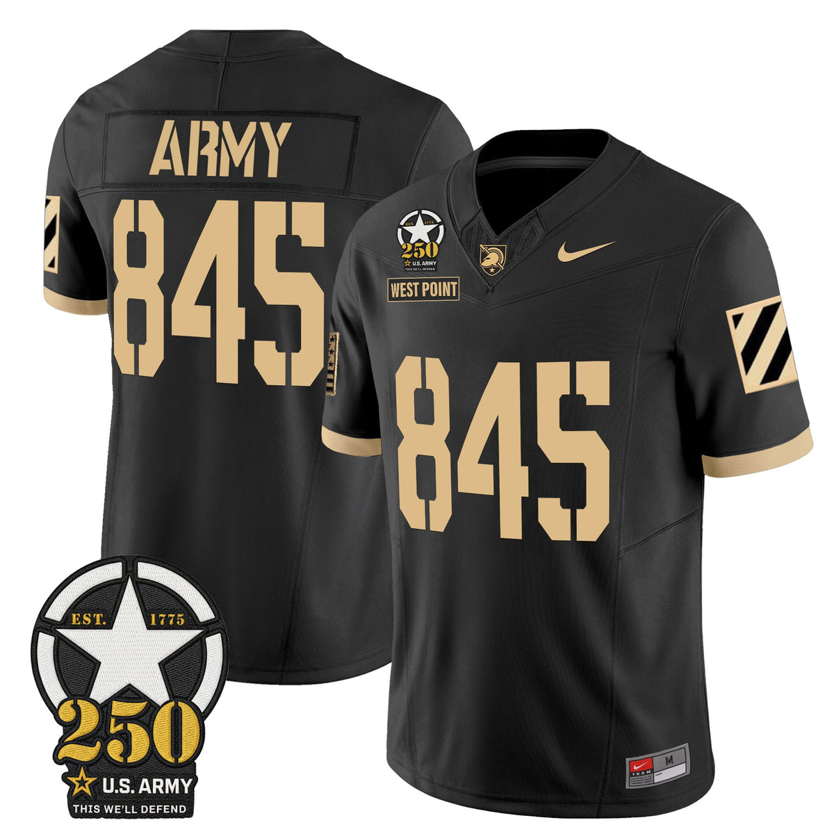 Men's Army Black Knights 250th Anniversary Patch Vapor Limited Jersey - All Stitched