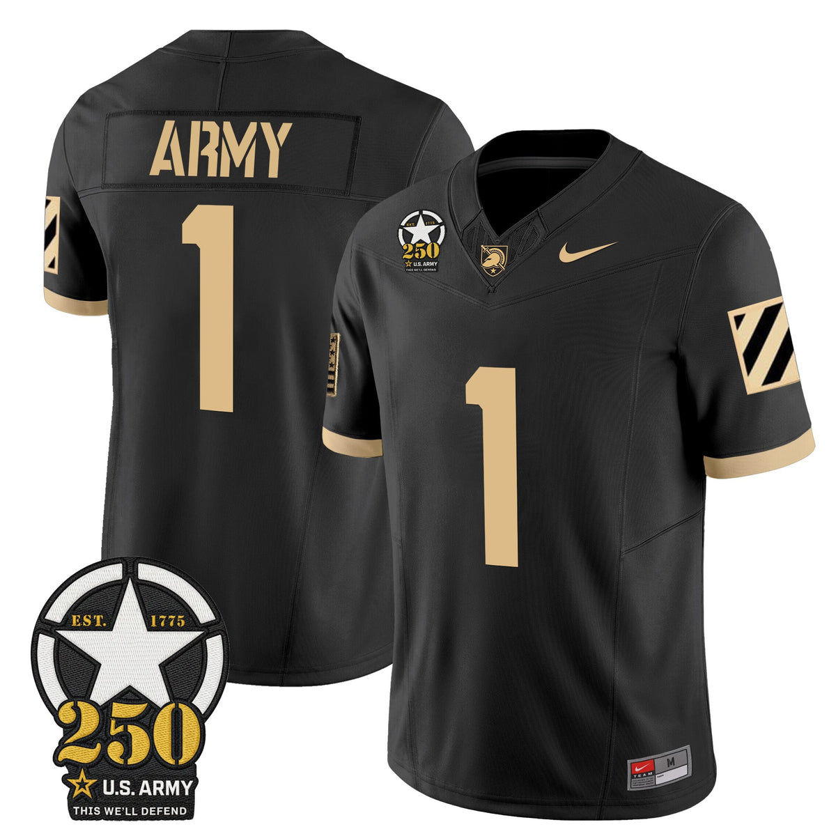 Men's Army Black Knights 250th Anniversary Patch Vapor Limited Jersey - All Stitched