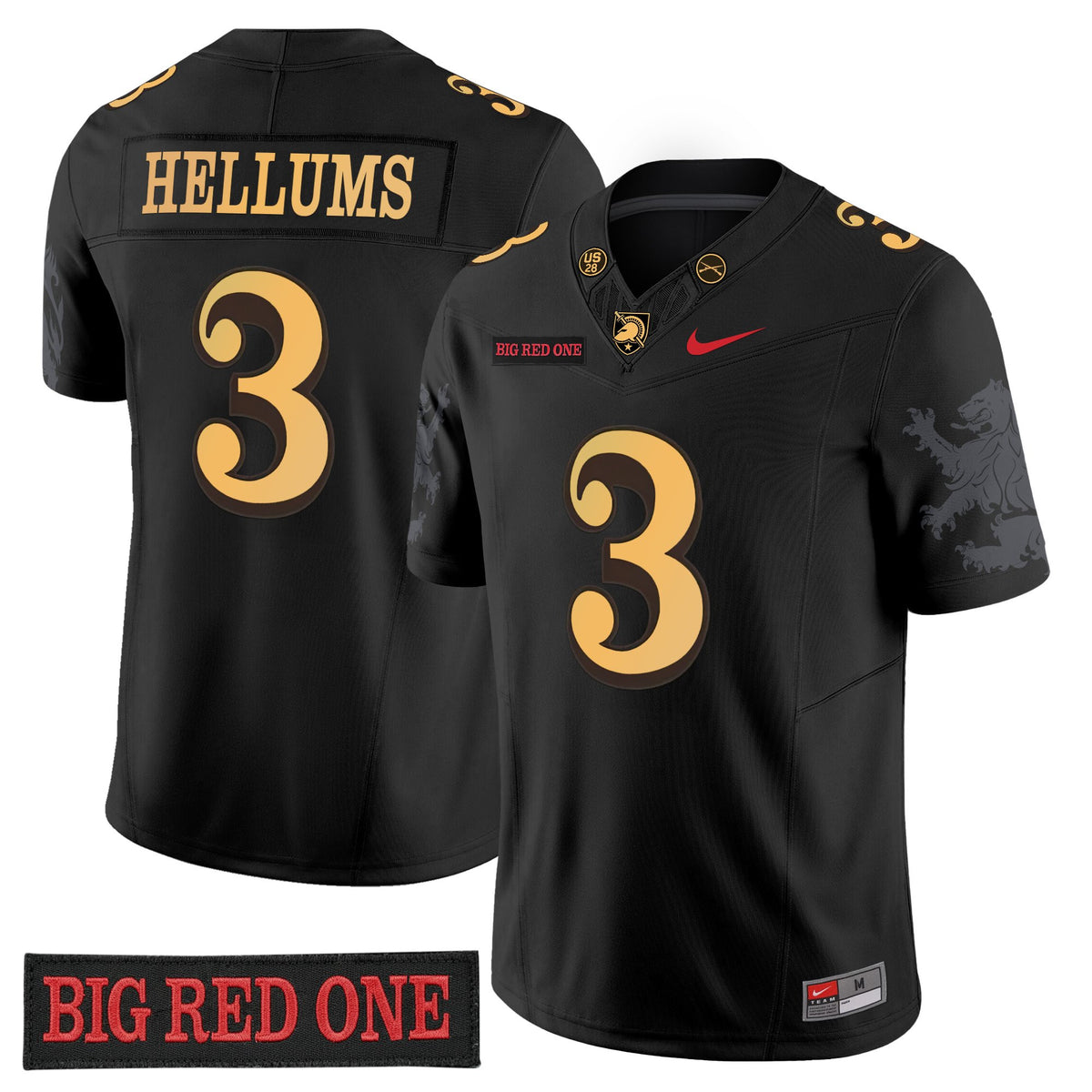 Army Black Knights 'Big Red One Edition' Vapor Jersey - Stitched Numbers/Patches - Black Lion Graphic Sleeves
