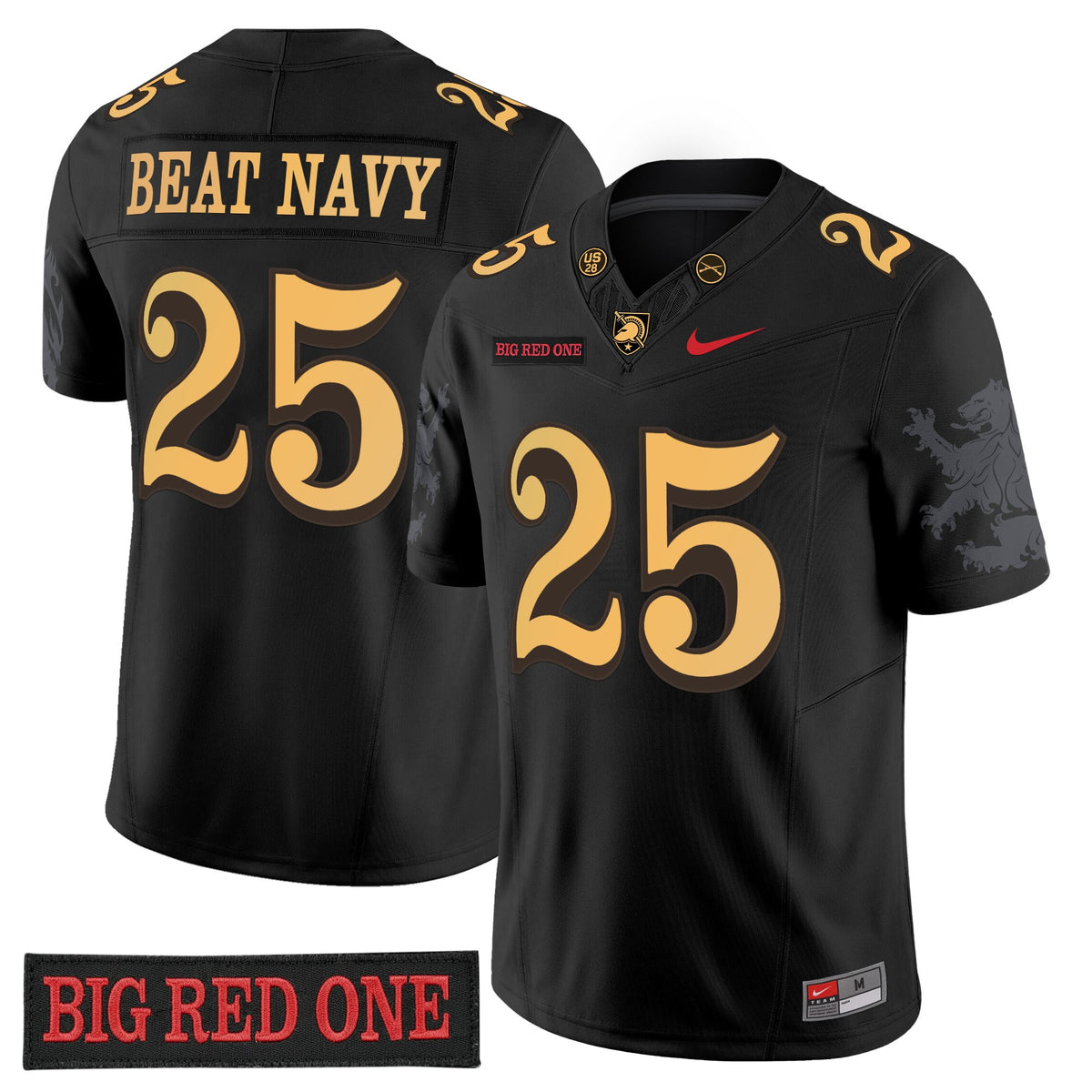 Army Black Knights 'Big Red One Edition' Vapor Jersey - Stitched Numbers/Patches - Black Lion Graphic Sleeves