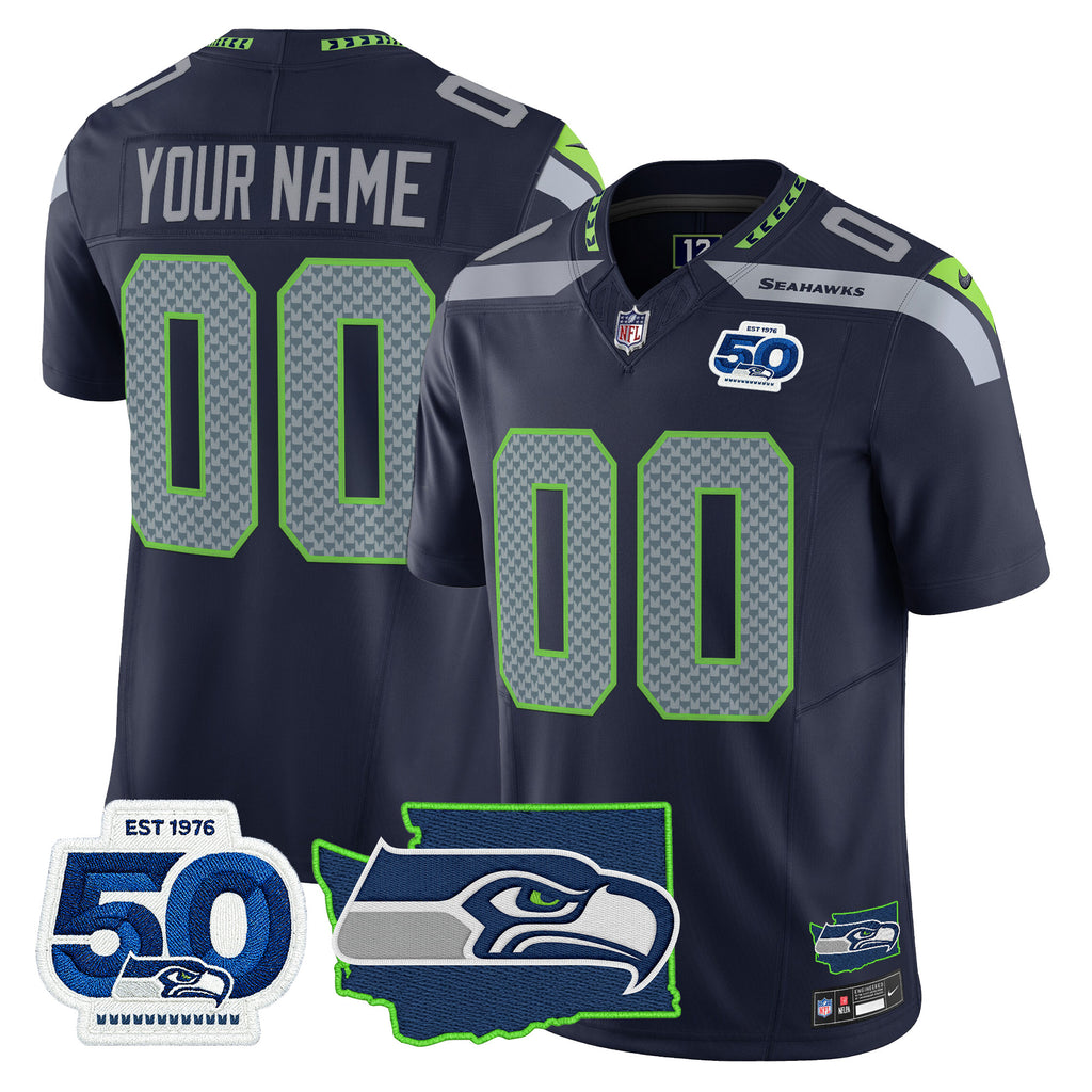 Seattle Seahawks 50th Anniversary Patch Vapor Limited Custom Jersey - All Stitched