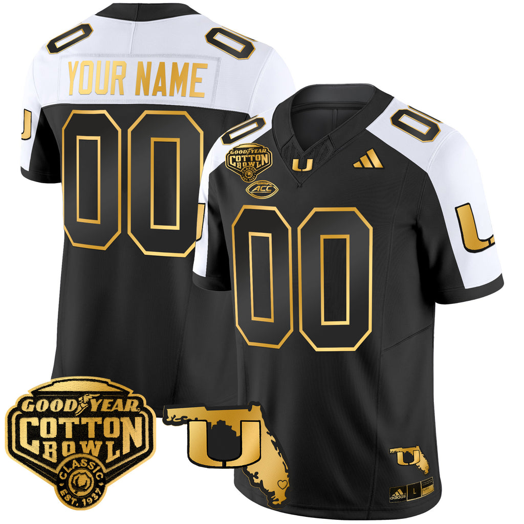 Miami Hurricanes 2025/26 Cotton Bowl & Florida Patch Gold Vapor Limited Custom Jersey - All Stitched