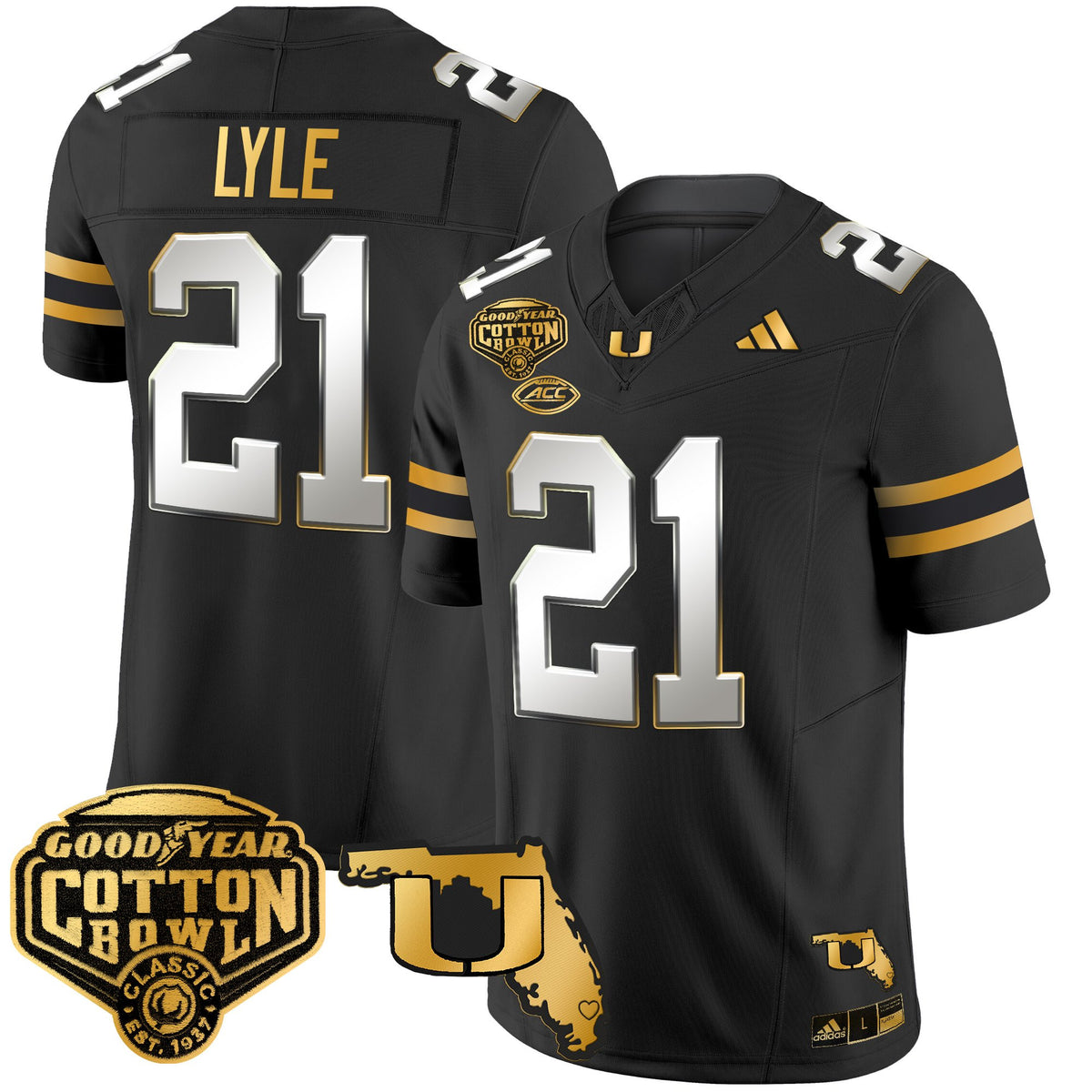 Men's Miami Hurricanes 2025/26 Cotton Bowl & Florida Patch Gold Vapor Limited Jersey - All Stitched