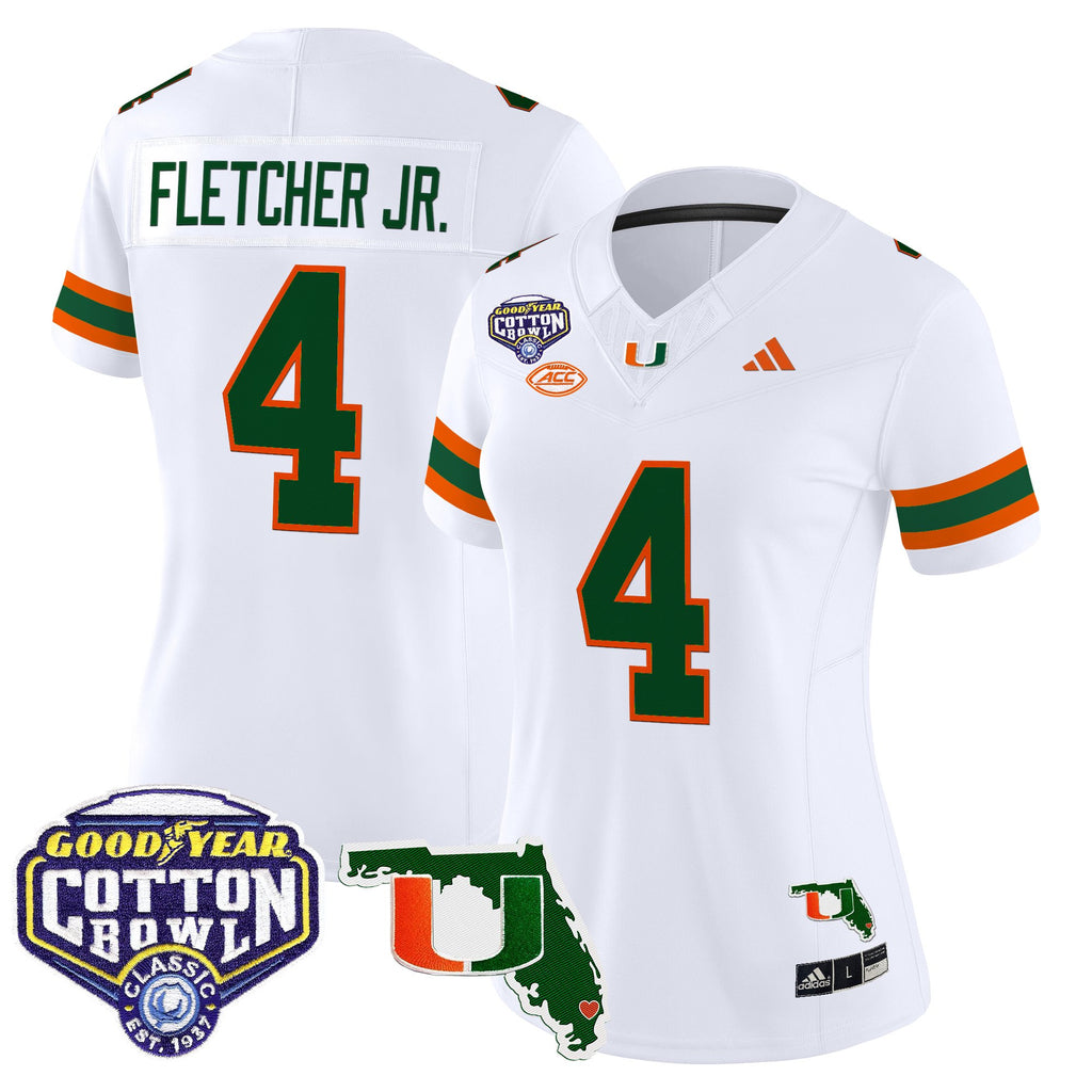 Women's Miami Hurricanes 2025 Cotton Bowl & Florida Patch Vapor Limited Jersey - All Stitched