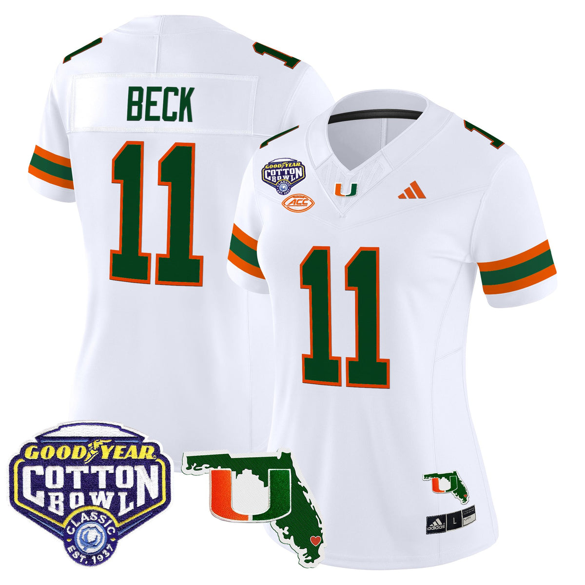 Women's Miami Hurricanes 2025 Cotton Bowl & Florida Patch Vapor Limited Jersey - All Stitched