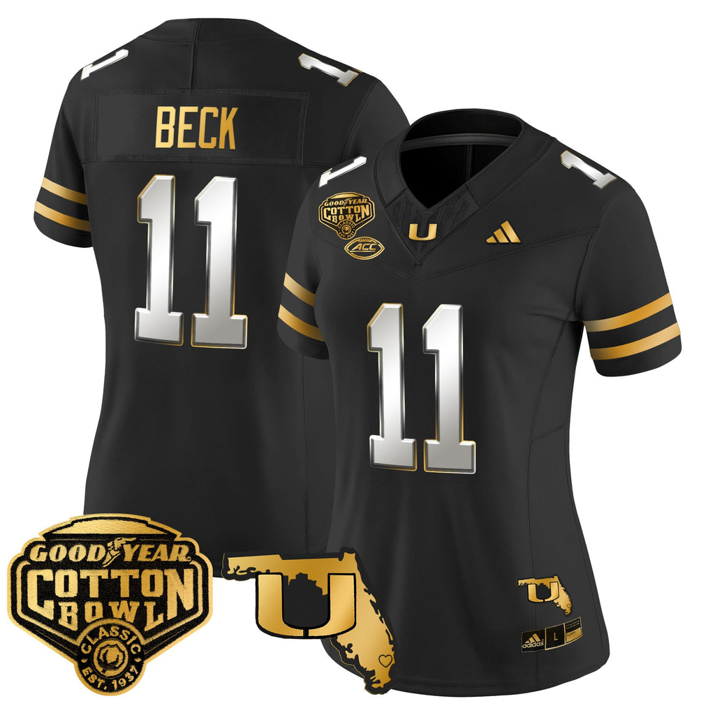Women's Miami Hurricanes 2025/26 Cotton Bowl & Florida Patch Gold Vapor Limited Jersey - All Stitched
