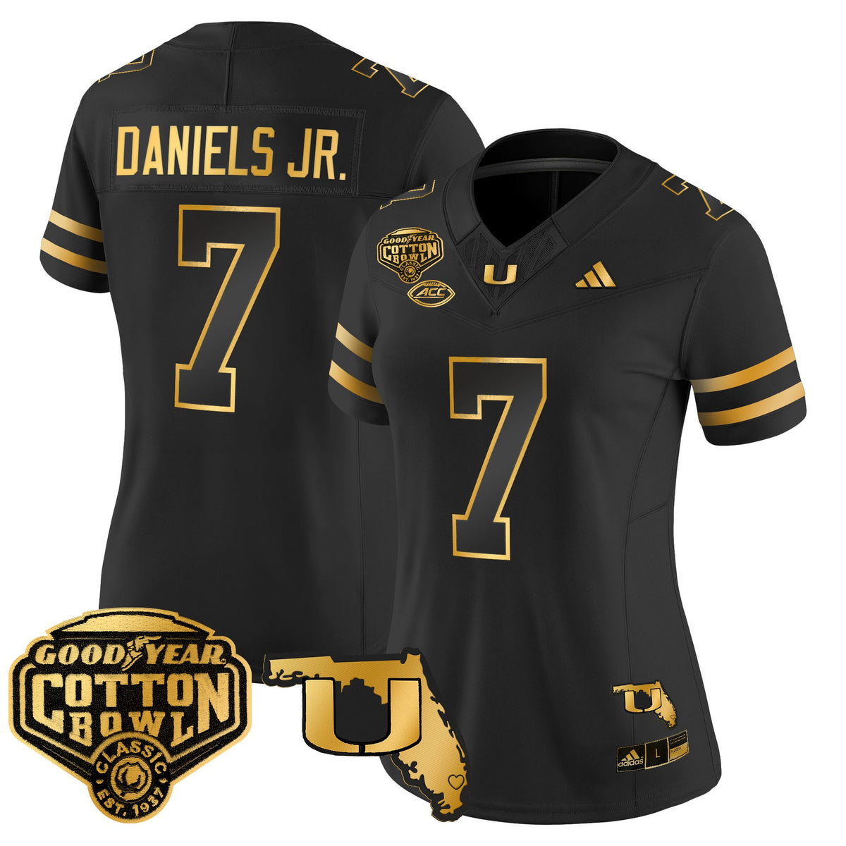 Women's Miami Hurricanes 2025/26 Cotton Bowl & Florida Patch Gold Vapor Limited Jersey - All Stitched