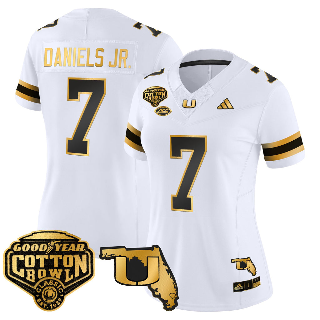 Women's Miami Hurricanes 2025/26 Cotton Bowl & Florida Patch Gold Vapor Limited Jersey - All Stitched