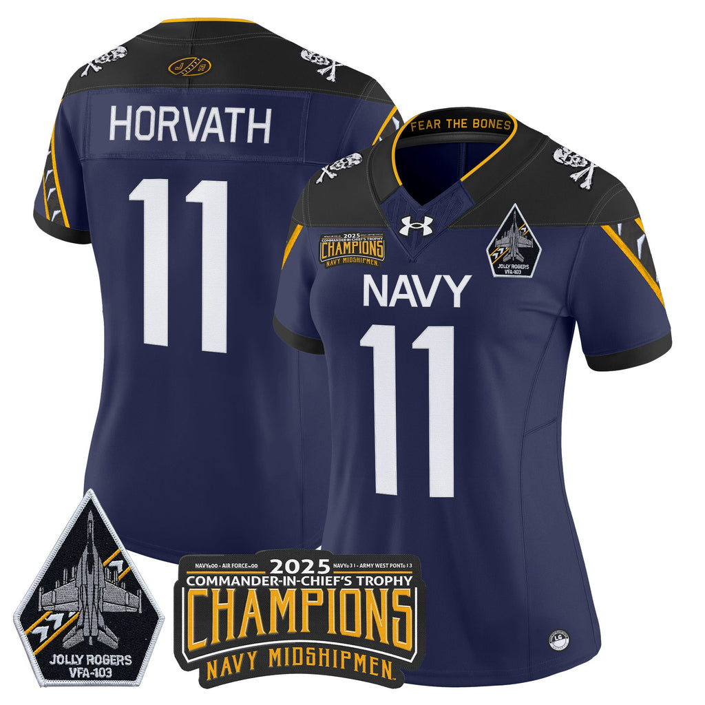 Women's Navy Midshipmen Jolly Rogers 2025 Commander-In-Chief's Trophy Champions Vapor Limited Jersey - All Stitched