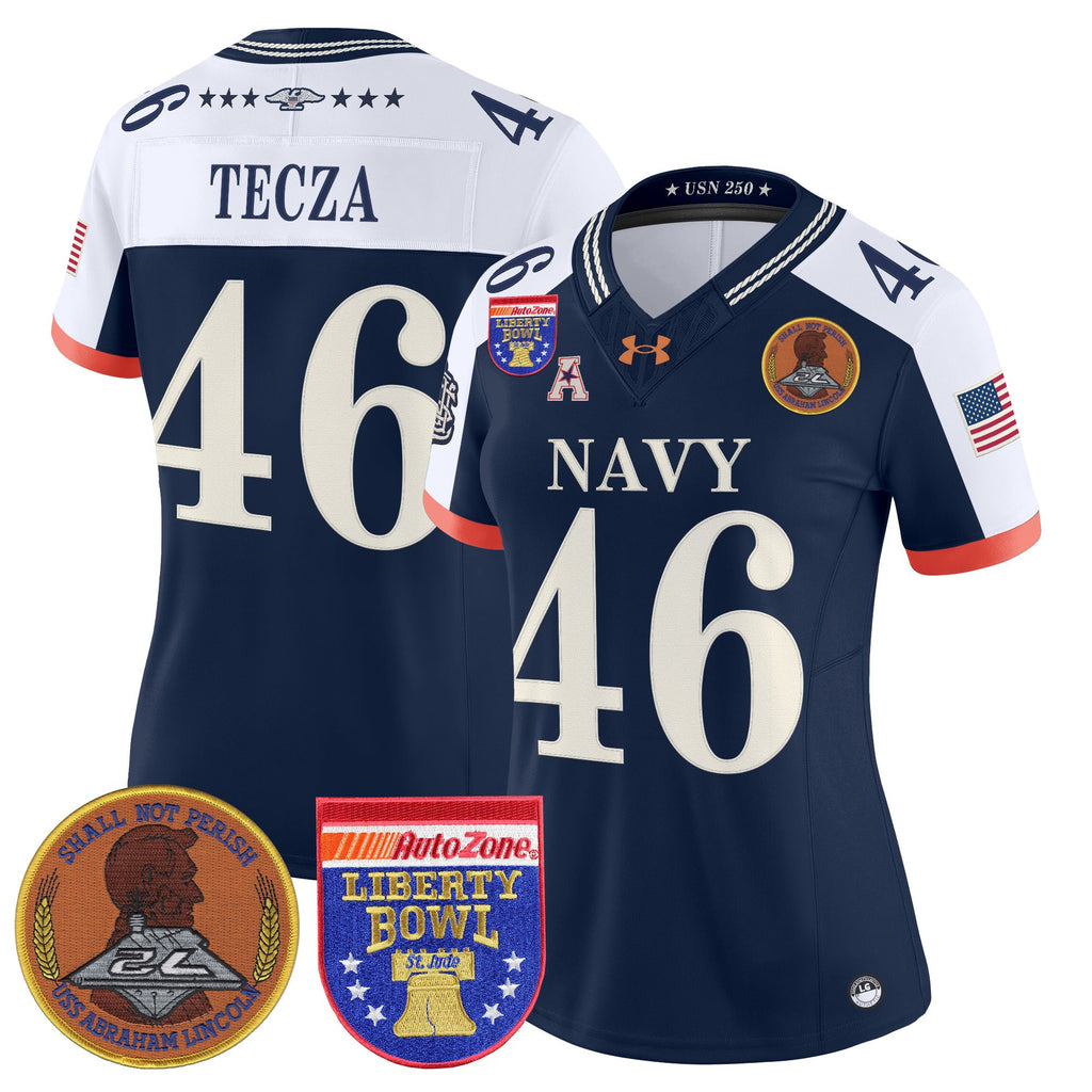 Women's Navy Midshipmen 250th Anniversary Vapor Limited Jersey - 2026 Liberty Bowl Patch - Stitched