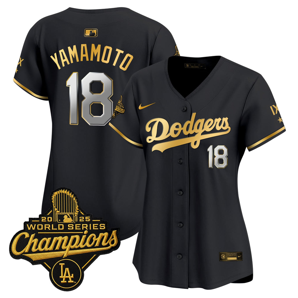 Women's Los Angeles Dodgers 9-Time Champions Gold Trim Vapor Premier Limited Jersey - All Stitched