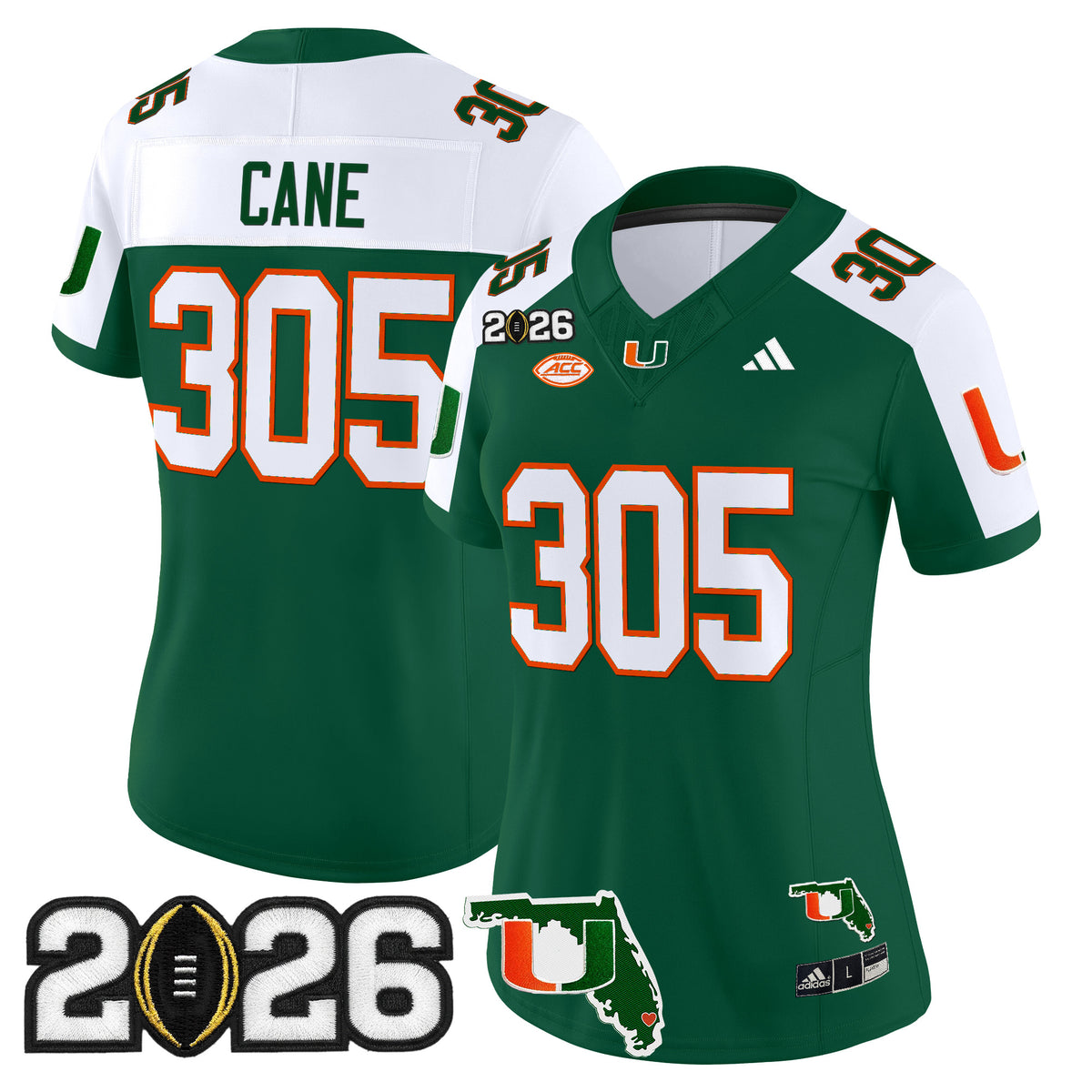 Women's Miami Hurricanes 2026 CFP Final & Florida Patch Vapor Limited Jersey - All Stitched
