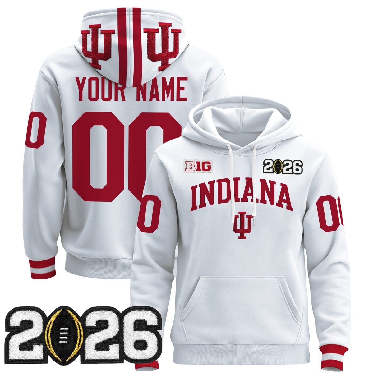 Indiana Hoosiers 2026 CFP Final Patch Premium Custom Pullover Hoodie - All Stitched