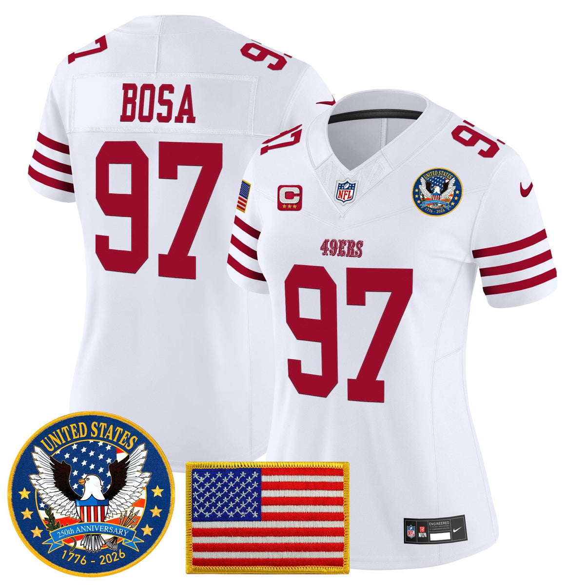 Women's San Francisco 49ers "United States 250th Anniversary Patch" Vapor Limited Jersey - All Stitched