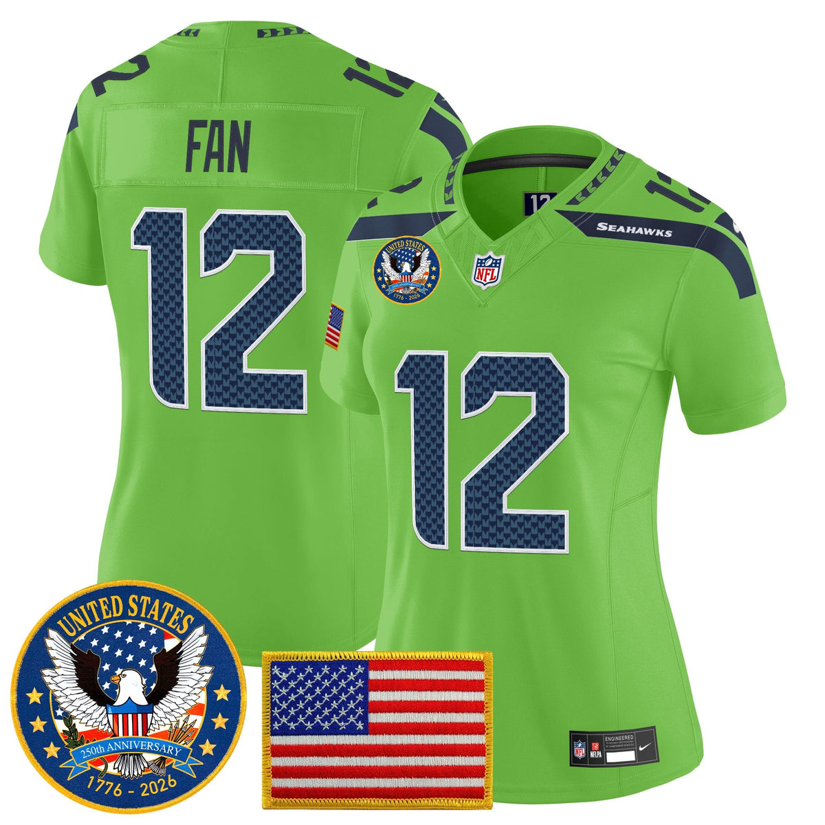 Women's Seattle Seahawks "United States 250th Anniversary Patch" Vapor Limited Jersey - All Stitched