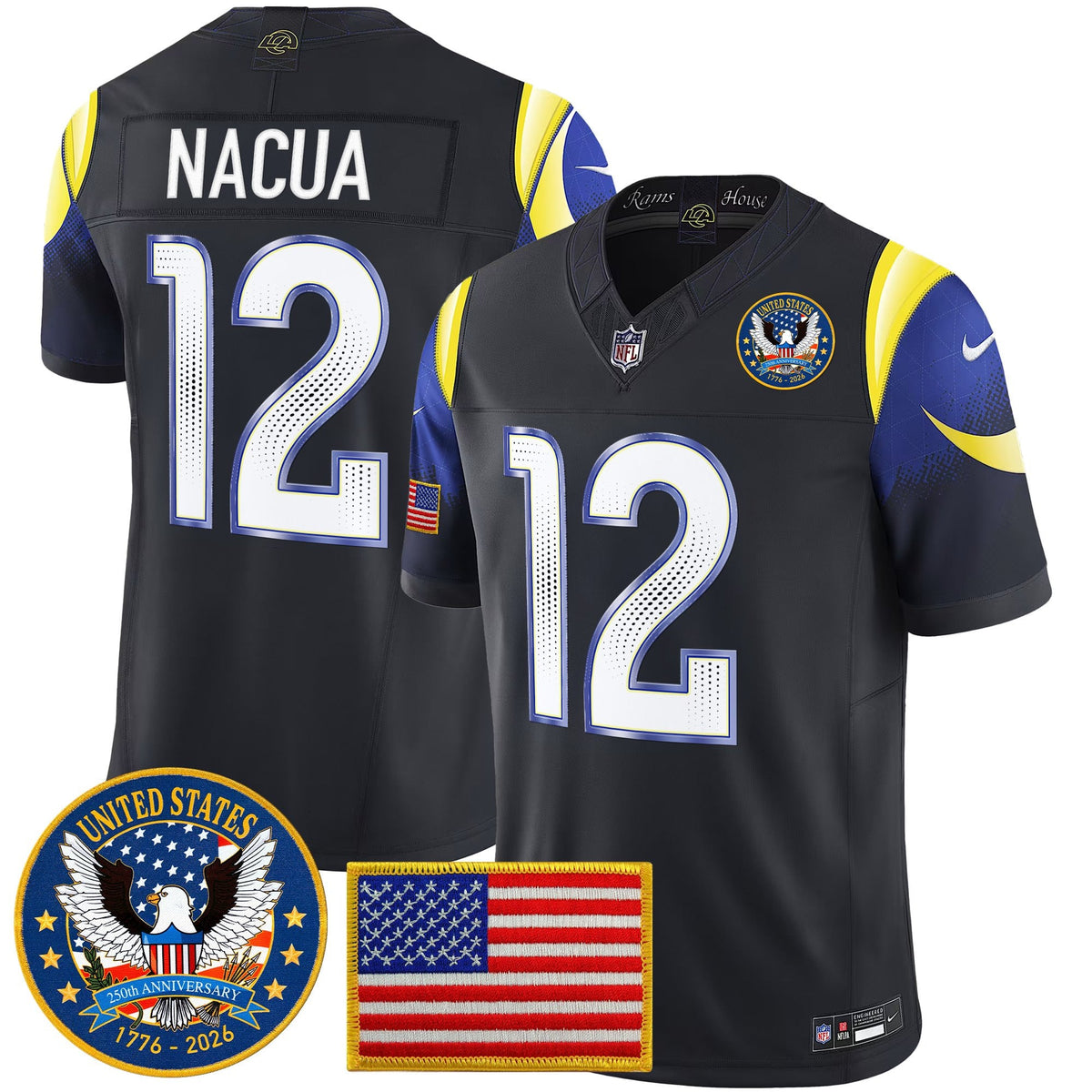 Men's Los Angeles Rams 2025 "United States 250th Anniversary Patch" Vapor Limited Jersey - All Stitched