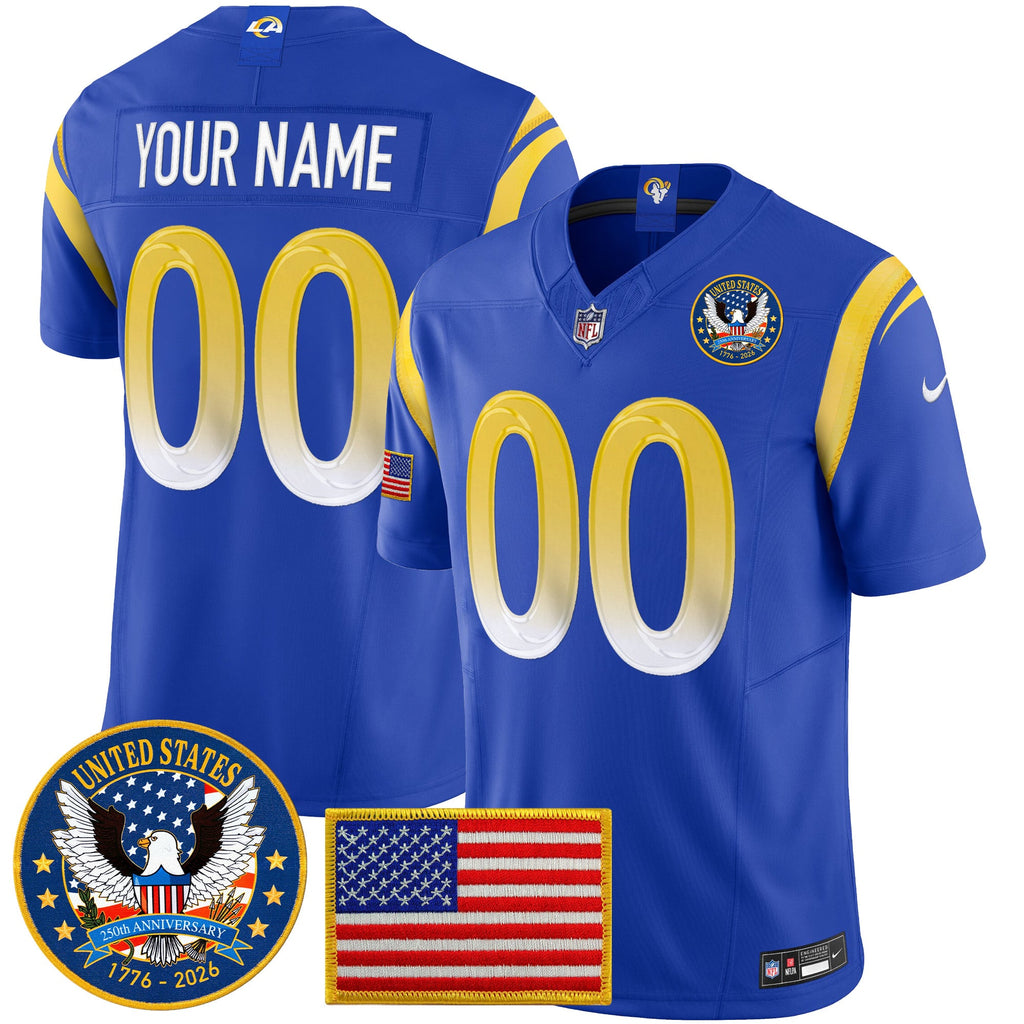 Los Angeles Rams 2025 "United States 250th Anniversary Patch" Vapor Limited Custom Jersey - All Stitched