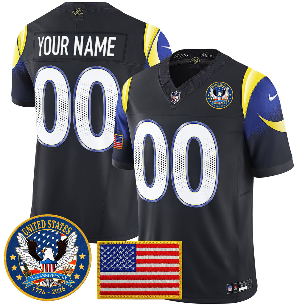 Los Angeles Rams 2025 "United States 250th Anniversary Patch" Vapor Limited Custom Jersey - All Stitched