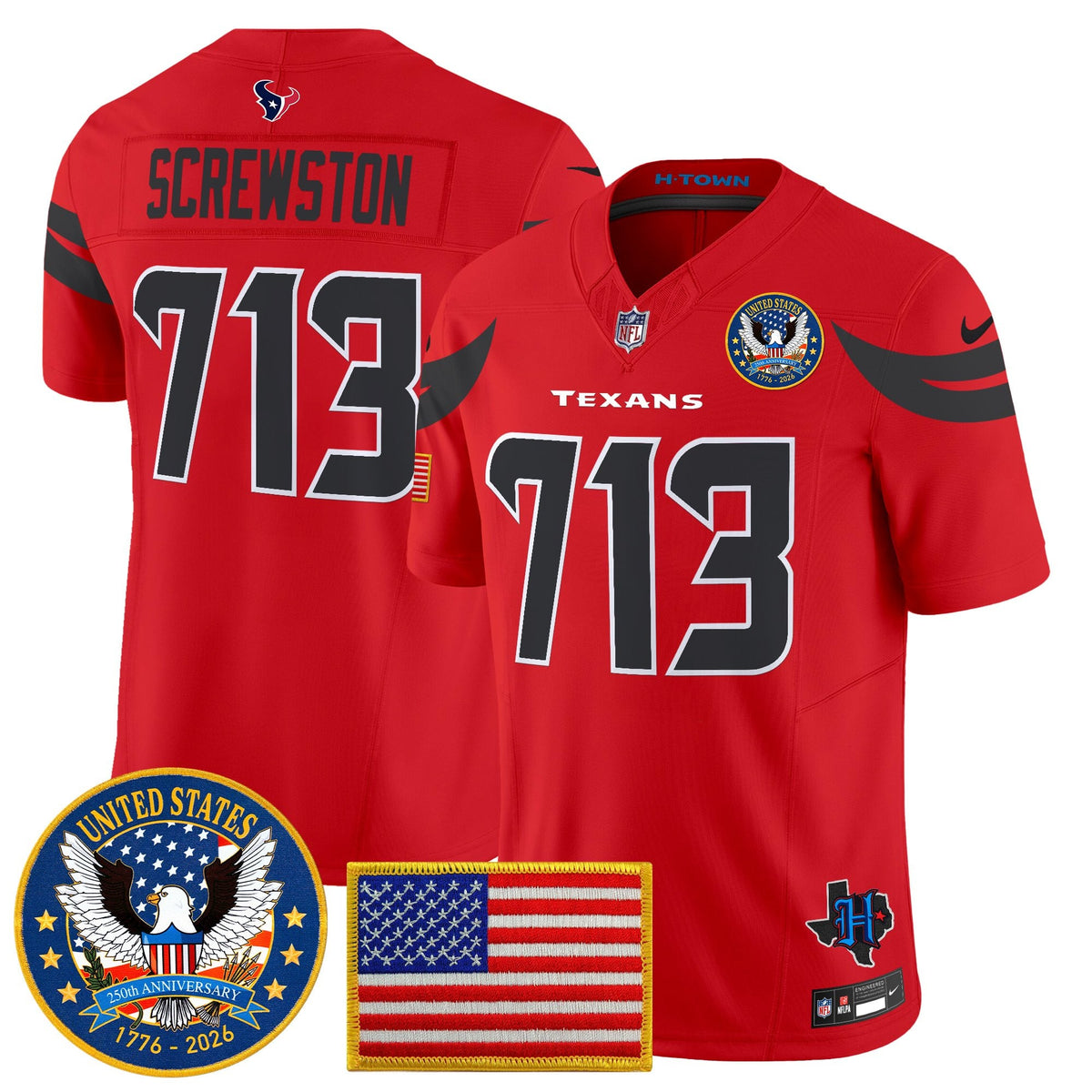 Men's Houston Texans "United States 250th Anniversary Patch" Vapor Limited Jersey - All Stitched