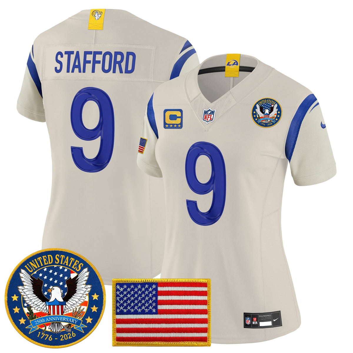 Women's Los Angeles Rams 2025 "United States 250th Anniversary Patch" Vapor Limited Jersey - All Stitched