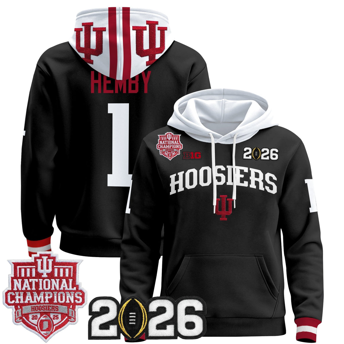 Men's Indiana Hoosiers 2025 National Champions & 2026 CFP Final Patch Premium Pullover Hoodie - All Stitched