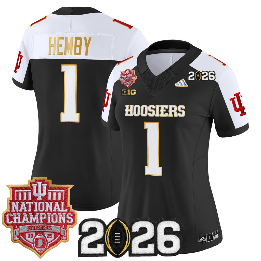 Women's Indiana Hoosiers 2025 National Champions & 2026 CFP Final Patch Gold Trim Vapor Limited Jersey - All Stitched