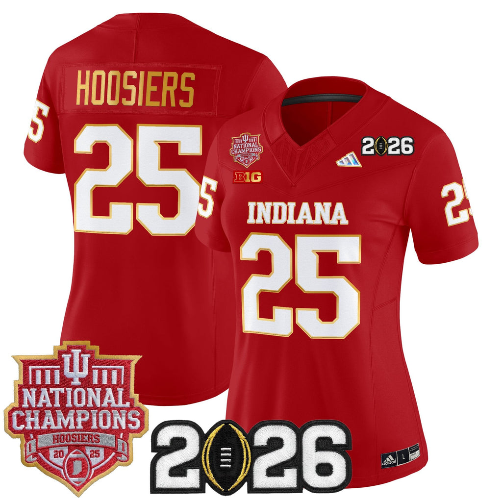 Women's Indiana Hoosiers 2025 National Champions & 2026 CFP Final Patch Gold Trim Vapor Limited Jersey - All Stitched